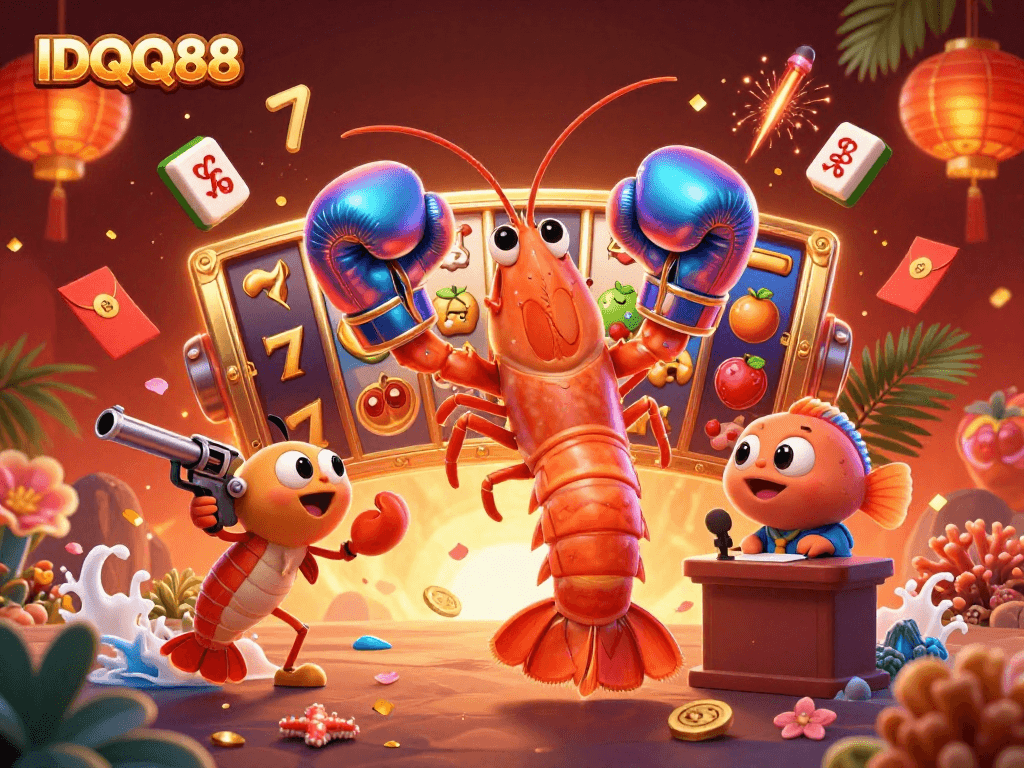 Experience the excitement of IDQQ88 slots with a colorful scene featuring vibrant symbols and lively characters.