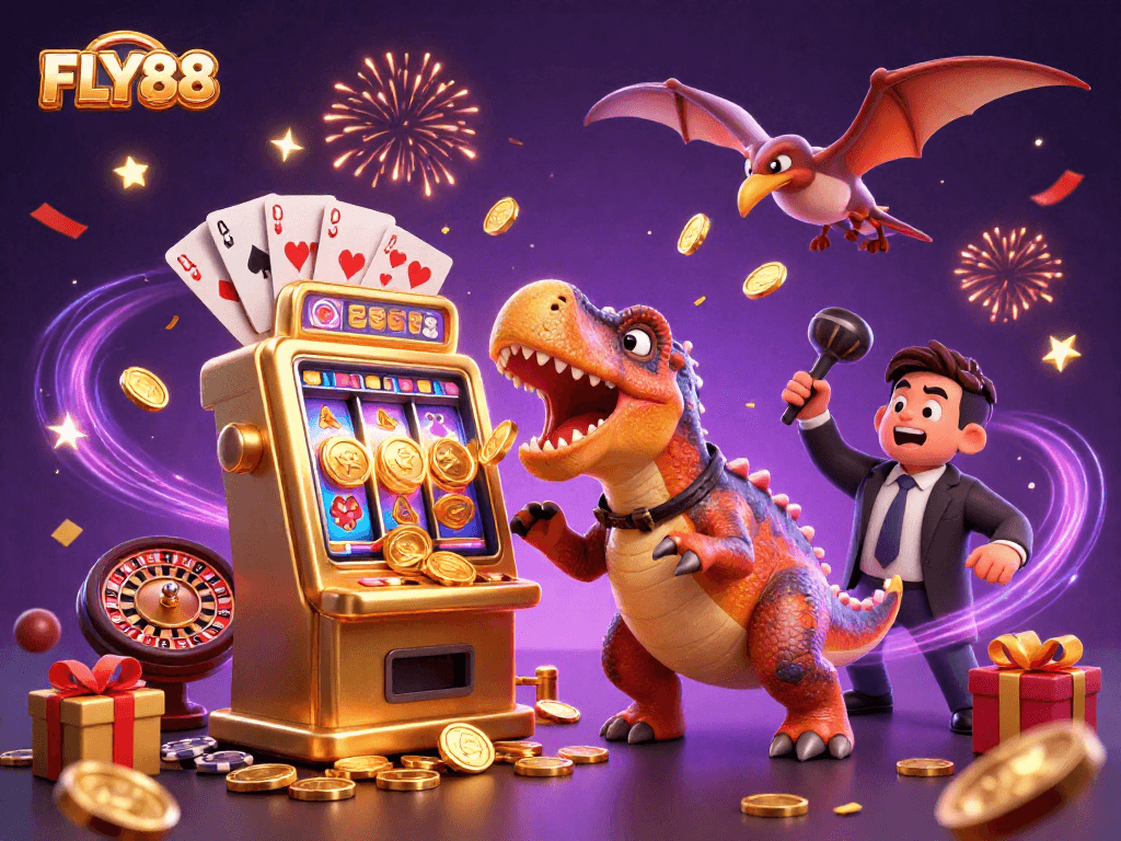 Experience FLY88’s thrilling jackpot scene with dynamic characters and casino action.